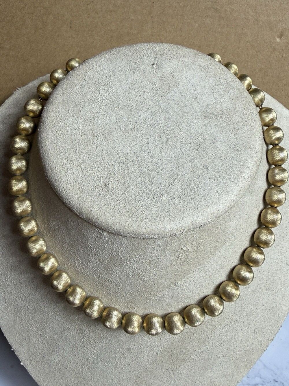 Vintage Monet Brushed Gold Tone Beaded Choker Necklace Mid Century Jewelry USA